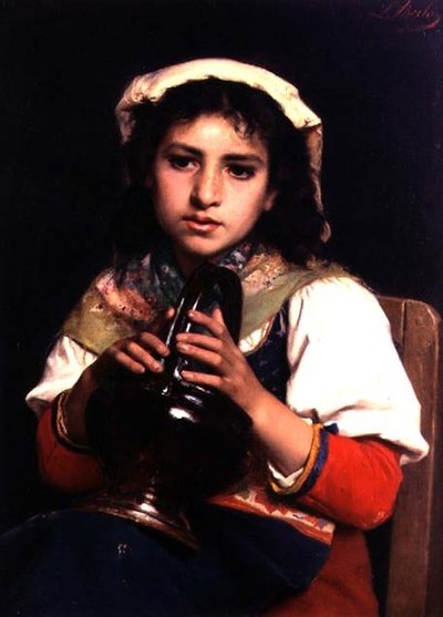 Flicka med en kanna (olja på duk) av Luigi Bechi