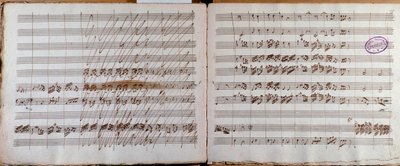 Dubbelsida, signerad av författaren till partituren till konserten för cello och orkester i Es av Luigi Boccherini av Luigi Boccherini