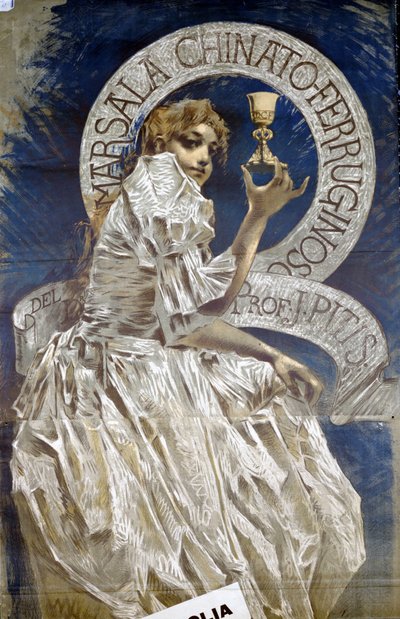 Annons för den italienska matsmältningskanalen Marsala. Målning av Conconi. av Luigi Conconi