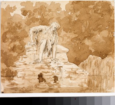 Appennino, River God-skulptur på klippan 1580 i Pratolino, Villa Demidov (Akvarell, cirka 1825) av Luigi Garibbo