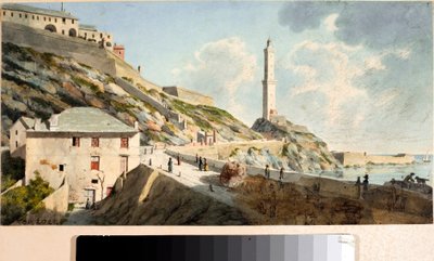 Lanterna, fyren i staden Genua (akvarell, ca 1825) av Luigi Garibbo