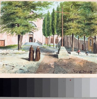 Utsikt över Capuchin-kyrkan, Genua (teckning och akvarell, ca 1825) av Luigi Garibbo