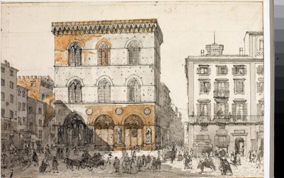 Utsikt över Orsanmichele-kyrkan i Florens (akvarell, ca 1820) av Luigi Garibbo