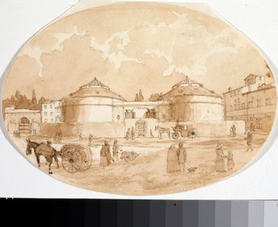 Utsikt över Porta al Prato-torget i Florens (bläck och akvarell av Luigi Garibbo
