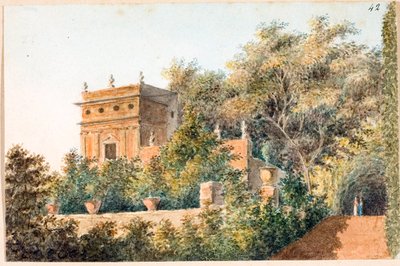 Utsikt över Villa Pallavicini delle Peschiere, Genua (akvarell, ca 1825) av Luigi Garibbo