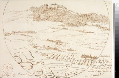 Utsikt över Monte Senario nära Florens (teckning, ca 1833) av Luigi Garibbo