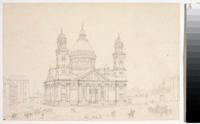 Utsikt över basilikan Santa Maria Assunta di Carignano i Genua (ritning av Luigi Garibbo
