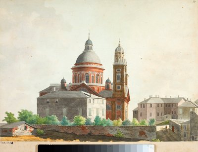 Utsikt över basilikan Santa Maria Assunta di Carignano i Genua (akvarell av Luigi Garibbo