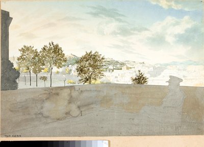 Utsikt över staden Genes från en terrass (Akvarell av Luigi Garibbo