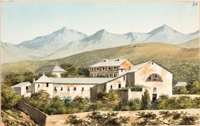 Utsikt över helgedomen Nostra Signora del Monte, Genua (Akvarell, cirka 1825) av Luigi Garibbo