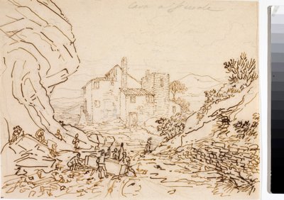 Arbetare i ett stenbrott i Fiesole, nära Florens (bläckteckning, cirka 1823) av Luigi Garibbo