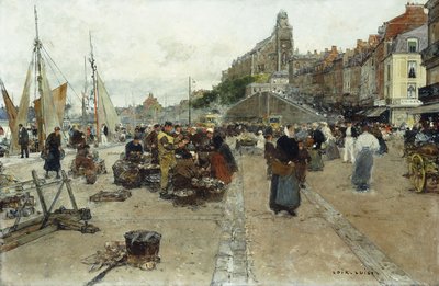 Marknadsplats vid en hamn, av Luigi Loir