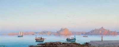 Grand Harbour, Malta, från Valletta, 1911 av Luigi Maria Galea