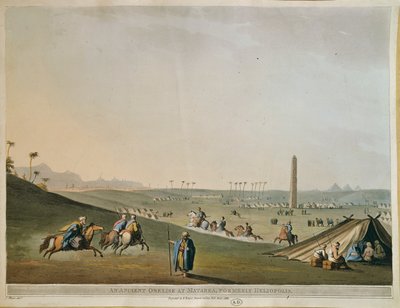 Egypten, nomader och obelisken vid Materieh (gamla Heliopolis eller solens stad) av Luigi Mayer, gravyr av Luigi Mayer