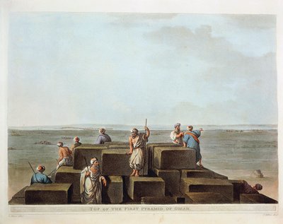 Egypten, toppen av den första pyramiden i Giza, gravyr från "Views" av Luigi Mayer av Luigi Mayer