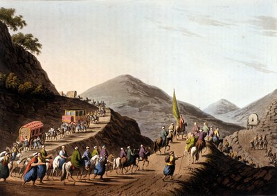 Exodus på vägarna i Balkanbergen - i "" Utsikter i de osmanska dominionerna, i Europa, i Asien och några av Medelhavsöarna"" från originalteckningarna av Luigi Mayer, London av Luigi Mayer