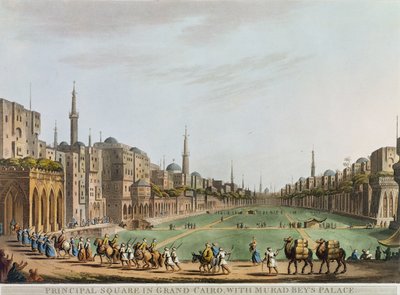 Principal Square i Grand Cairo, med Murad Beys palats, tavla 27 från "Views in Egypt", graverad av Thomas Milton (1743-1827) och utgiven av Robert Bowyer (1758-1834) 1801 (akvatint). av Luigi Mayer