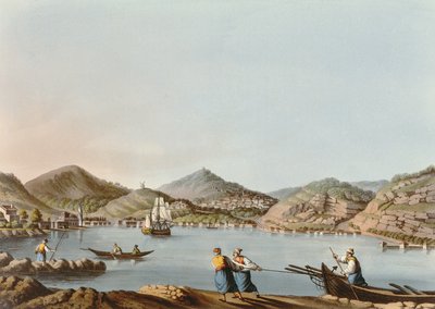 Den västra hamnen på ön Samos, skylt 60 från Views in the Ottoman Dominions, pub. av R. Bowyer, 1810 (akvatint) av Luigi Mayer