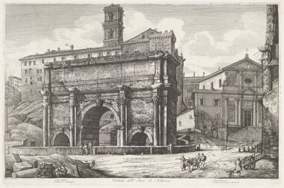 Boog van Septimius Severus i Rom Utsikt över Septimiusbågen (titel på objekt) av Luigi Rossini