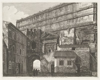 Porta Maggiore i Rom Utsikt över monumentet Condotto delle Acque Claudia och Anione Nuovo och Acqua Felice (titel på objektet) av Luigi Rossini