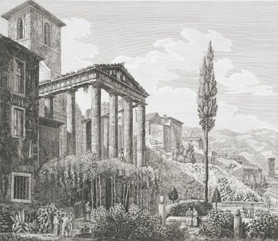 Hercules-templet i Cora, från "The Antiquities of the Contours of Rome", publicerad 1824-26 (se även 205038) av Luigi Rossini