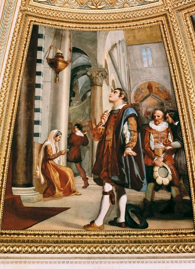 Galileo Galilei tittar på ljuskronan som svänger fram och tillbaka vid Pisa-katedralen 1582 av Luigi Sabatelli