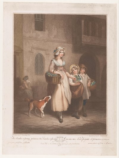 Blomsterförsäljare Två knippen ett öre primörer (titel på föremål) Street Troops of London (serietitel) Cries of London (serietitel) av Luigi Schiavonetti