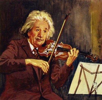 Albert Einstein spelar violin (färglitografi) av Luis Arcas Brauner
