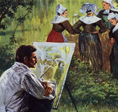 Cezanne inspirerade honom att måla färgstarka bretonska landskap (färglitografi) av Luis Arcas Brauner