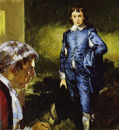 Gainsborough målar sitt berömda porträtt Blue Boy (färglitografi) av Luis Arcas Brauner