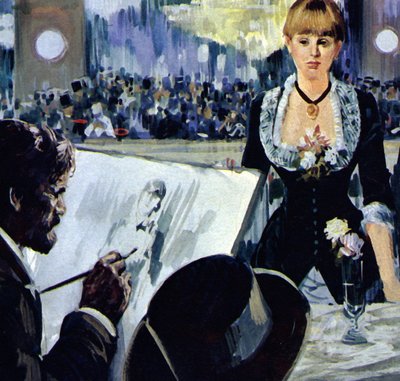 Manet målar flickan bakom bardisken på Folies-Bergere (färglitografi) av Luis Arcas Brauner