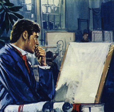 Manet fick ett val av sin far: statstjänsten eller flottan (färglitografi) av Luis Arcas Brauner
