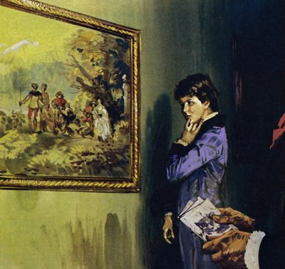 Renoir skulle besöka Louvren för att beundra Watteaus verk (färglitografi) av Luis Arcas Brauner