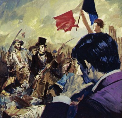 Den franska revolutionen inspirerade Eugene Delacroix att måla Friheten som vägleder det franska folket (färglitografi) av Luis Arcas Brauner