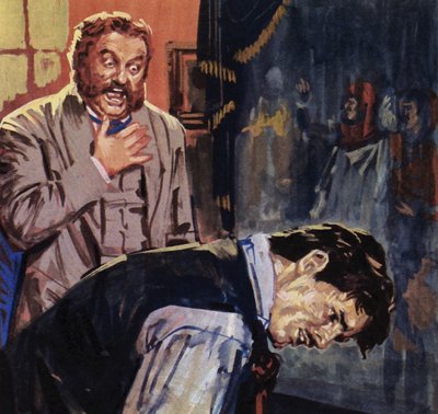 När Eugene Delacroix visade upp sin målning för Guerin blev konstnären förskräckt (färglitografi) av Luis Arcas Brauner