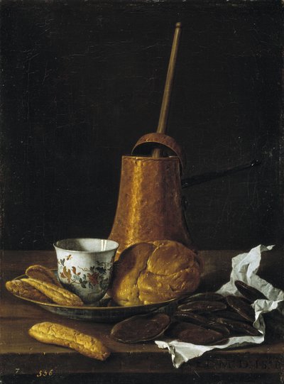 Stilleben med choklad och bakverk, 1770 av Luis Egidio Melendez