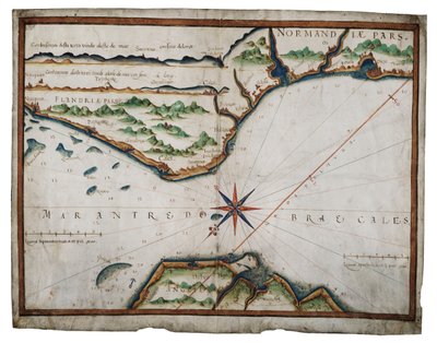 Karta över Doversundet, ca 1587-88 (akvarell på pergament) av Luis Teixeira