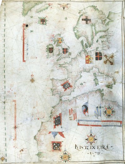 Portolan diagram över Västeuropa och Nordafrika, 1578 av Luis Teixeira