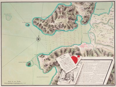 Karta över bukten och staden S. Phelipe de Portobelo av Luis de Surville