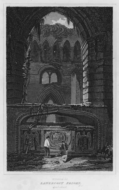 Interiör av Lanercost Priory, Cumberland (gravyr) av Luke (after) Clennell