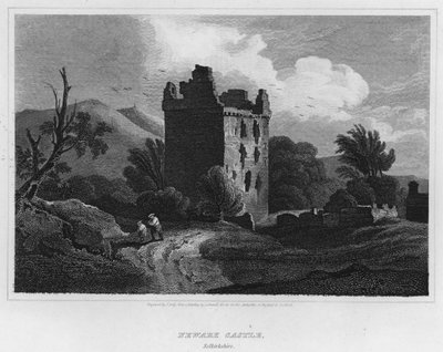 Newark Castle, Selkirkshire (gravyr) av Luke (after) Clennell