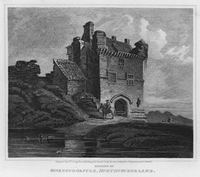 Rester av Morpeth Castle, Northumberland (gravyr) av Luke (after) Clennell