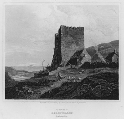 Tower of Goldieland, Roxburgshire (gravyr) av Luke (after) Clennell