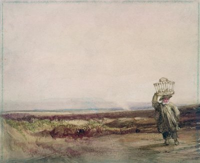 En pojke som bär en korg på huvudet, i ett hedlandskap av Luke Clennell