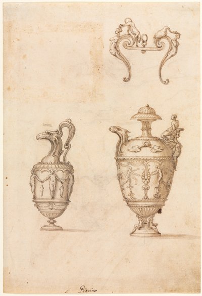 Design för två vaser och en prydnad (recto) av Luzio Romano