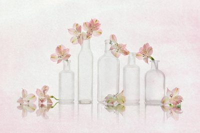 Rosa blommor och glas av Lydia Jacobs