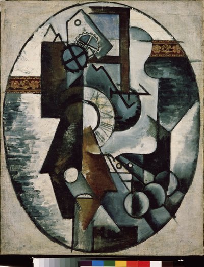 Klockan. Målning av Lyubov (Lioubov) Sergeyevna Popova (1889-1924), olja på duk och collage av Lyubov Sergeevna Popova