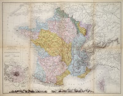 Karta över Frankrike, ca 1830-40 av M.M. and Leroy, Ch. Drioux