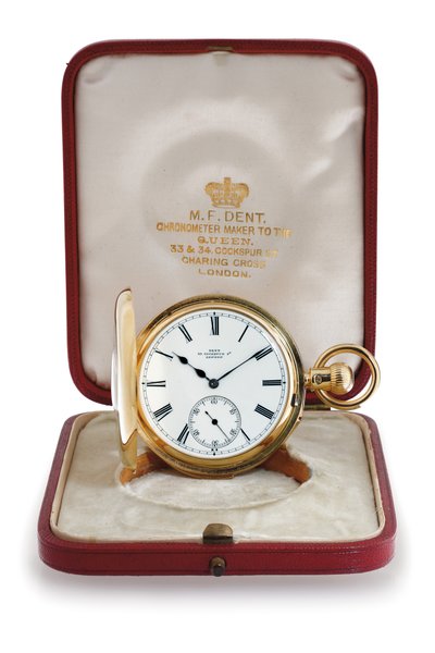 Halv hunter case minut repeterande fickkronometer av M. F. Dent
