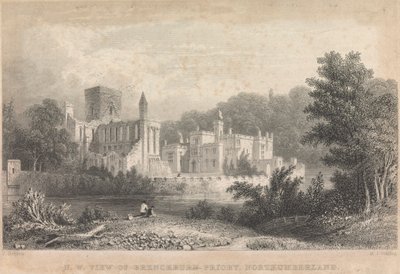 North West View av Brinkburn Priory, Northumberland; sida 44 (volym ett) av M. J. Starling